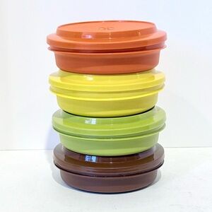 Set of 4 Vintage Tupperware Seal ’N Serve Bowls & Lids Harvest Colors (8-Pc Set)